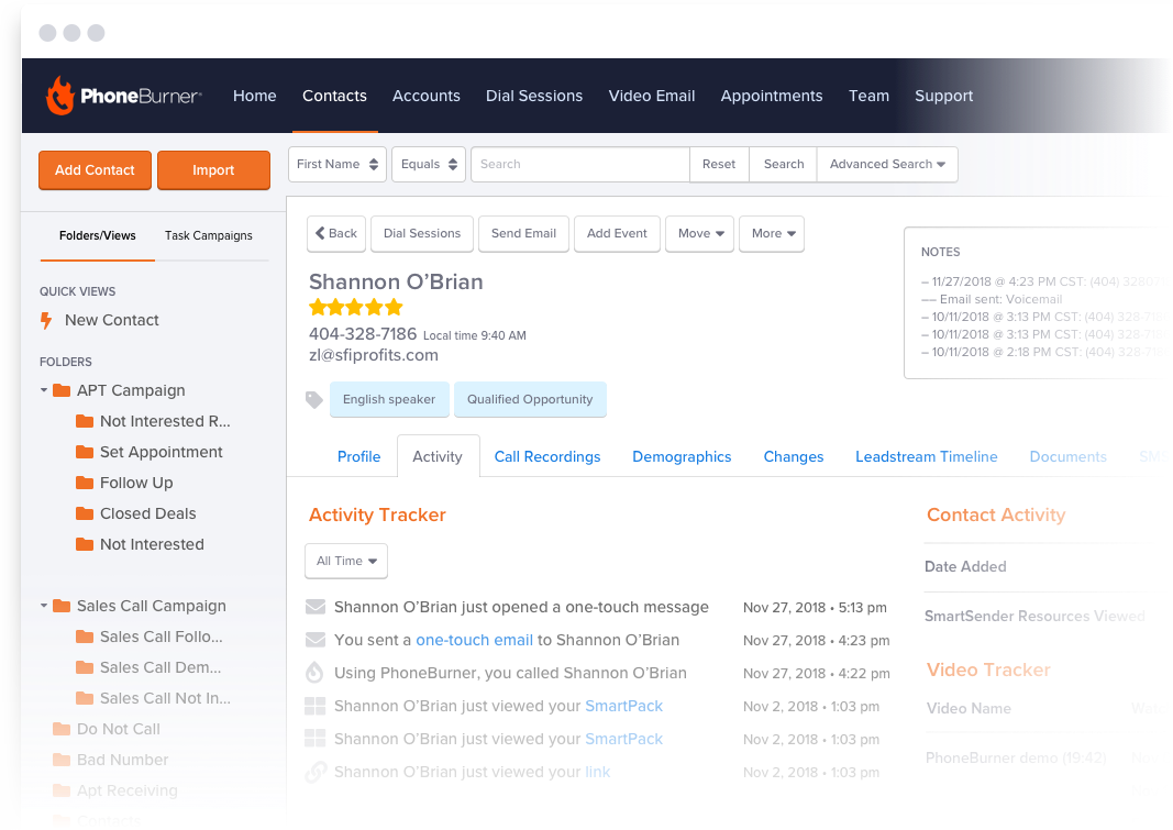 sales crm features of phoneburner cloud dialer